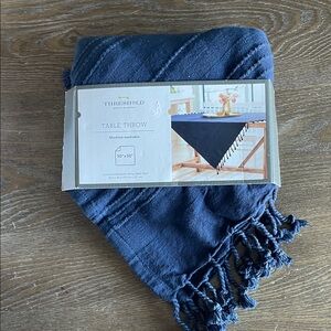 Threshold Navy Table Throw with Tassel Fringe